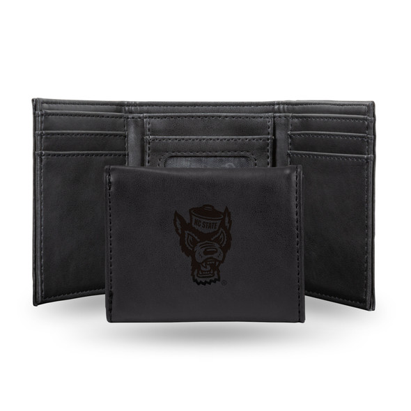 NC State Wolfpack Black Laser Engraved Tri-Fold Wallet | Rico Industries | LETRI130202BK