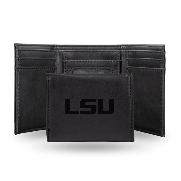 LSU Tigers Black Laser Engraved Tri-Fold Wallet | Rico Industries | LETRI170101BK