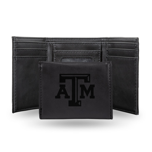 Texas A&M Aggies Black Laser Engraved Tri-Fold Wallet | Rico Industries | LETRI260201BK