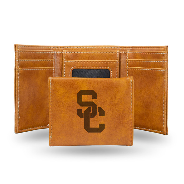 USC Trojans Brown Laser Engraved Tri-Fold Wallet | Rico Industries | LETRI290101BR