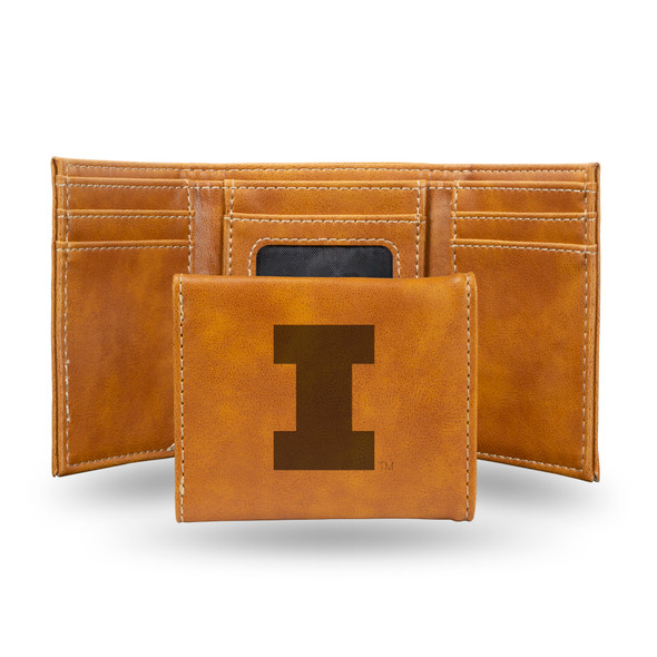 Illinois Fighting Illini Brown Laser Engraved Tri-Fold Wallet | Rico Industries | LETRI400101BR