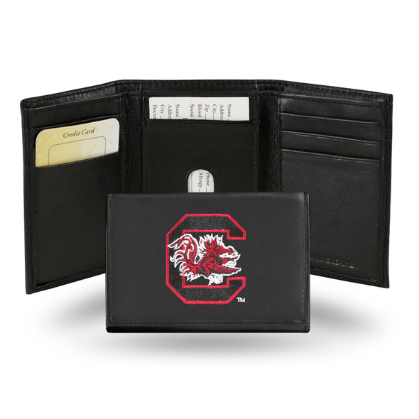 South Carolina Gamecocks Embroidered Genuine Leather Tri-fold Wallet  | Rico Industries | RTR120101