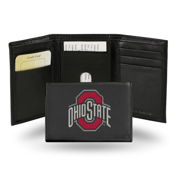 Ohio State Buckeyes Embroidered Genuine Leather Tri-fold Wallet  | Rico Industries | RTR300102