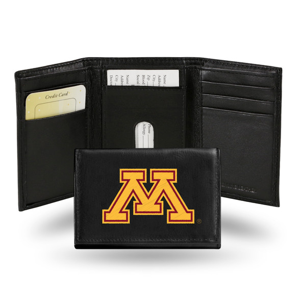 Minnesota Golden Gophers Embroidered Genuine Leather Tri-fold Wallet  | Rico Industries | RTR380103 Minnesota Golden Gophers Embroidered Genuine Leather Tri-fold Wallet  | Rico Industries | RTR380103