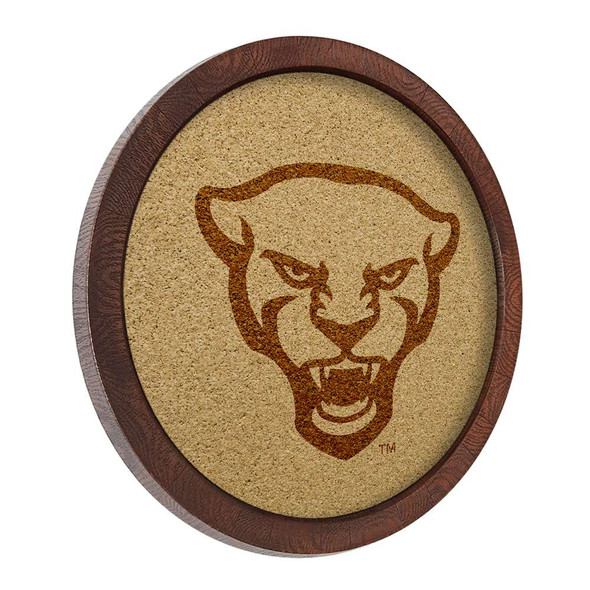 Pittsburgh Panthers: Mascot - "Faux" Barrel Framed Cork Board - Monochrome Logo | The Fan-Brand | NCPITT-632-02B