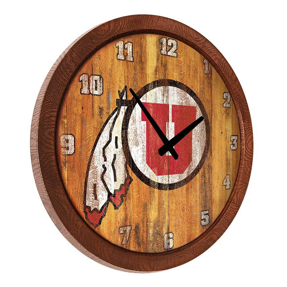 Utah Utes: Weathered "Faux" Barrel Top Wall Clock | The Fan-Brand | NCUTAH-560-03