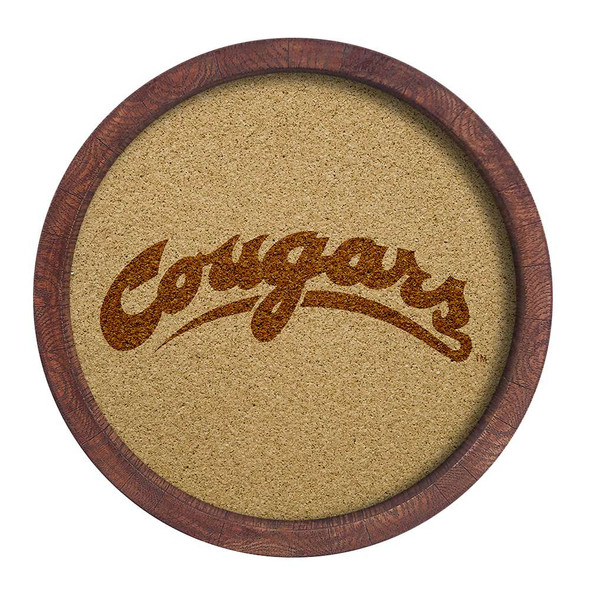 Washington State Cougars: "Faux" Barrel Framed Cork Board - Monochrome Logo | The Fan-Brand | NCWAST-632-02B