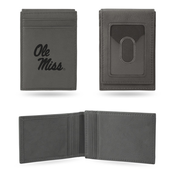 Mississippi Rebels Gray Laser Engraved Front Pocket Wallet | Rico Industries | LEFPW160201GY