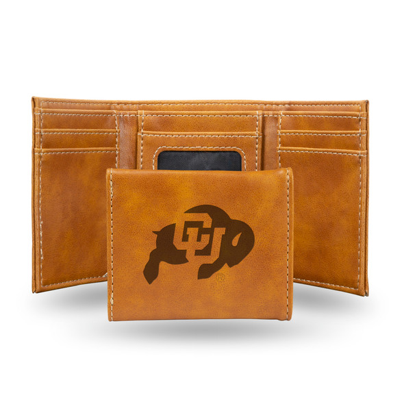 Colorado Buffaloes Brown Laser Engraved Tri-Fold Wallet | Rico Industries | LETRI500101BR