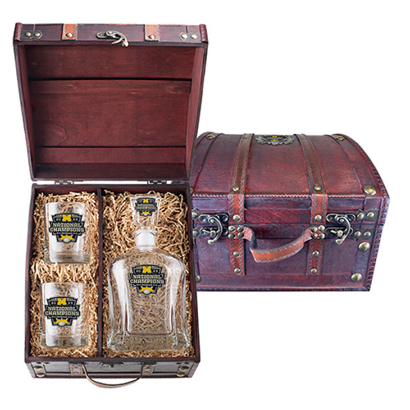 Michigan Wolverines 2023 National Champions Decanter Chest Set - 2  | Heritage Pewter | CP2D11455ECH