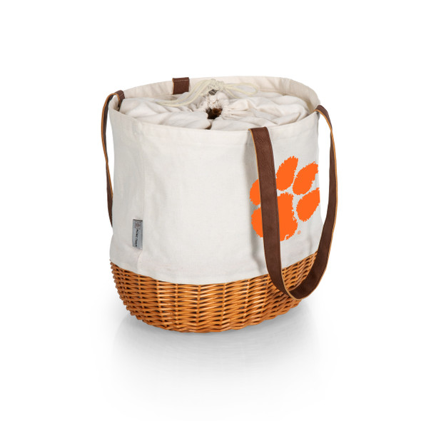 Clemson Tigers Coronado Canvas and Willow Basket Tote | Picnic Time | 203-00-187-104-0