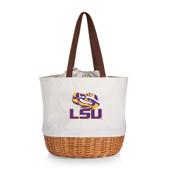 LSU Tigers Coronado Canvas and Willow Basket Tote | Picnic Time | 203-00-187-294-0