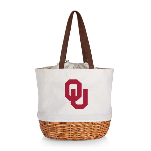 Oklahoma Sooners Coronado Canvas and Willow Basket Tote | Picnic Time | 203-00-187-454-0