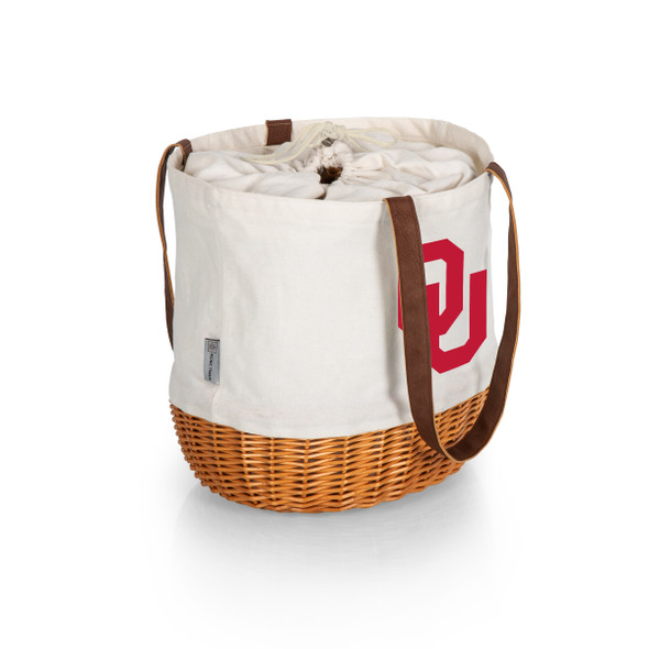 Oklahoma Sooners Coronado Canvas and Willow Basket Tote | Picnic Time | 203-00-187-454-0