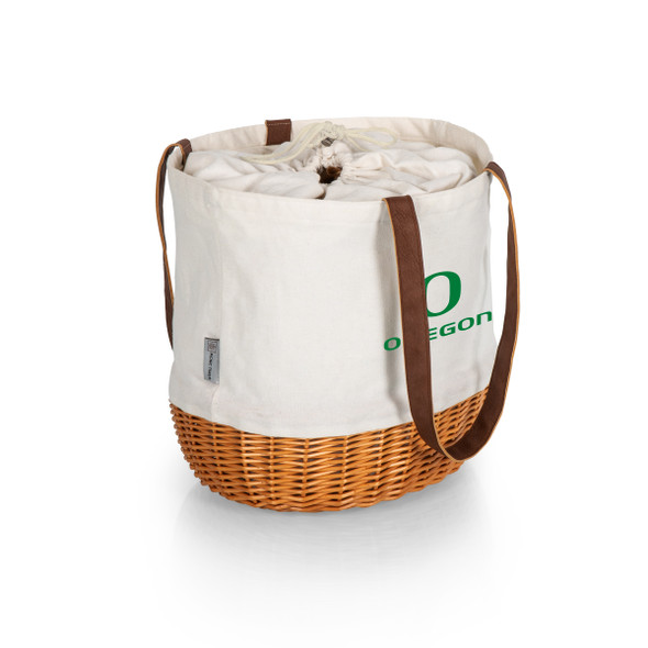 Oregon Ducks Coronado Canvas and Willow Basket Tote | Picnic Time | 203-00-187-474-0