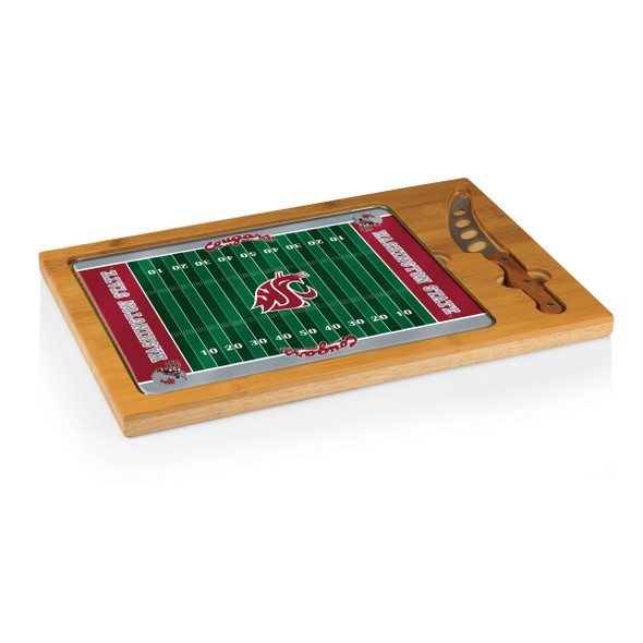 Washington State Cougars Icon Glass Top Cutting Board & Knife Set | Picnic Time | 910-00-505-634-0 Washington State Cougars Icon Glass Top Cutting Board & Knife Set | Picnic Time | 910-00-505-634-0
