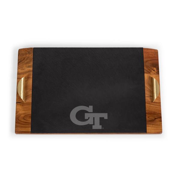 Georgia Tech Yellow Jackets Covina Acacia and Slate Serving Tray | Picnic Time | 957-07-512-193-0