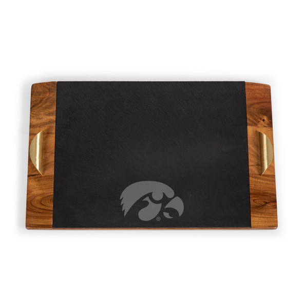 Iowa Hawkeyes Covina Acacia and Slate Serving Tray | Picnic Time | 957-07-512-223-0