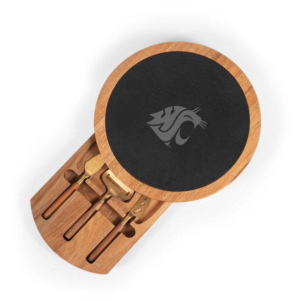 Washington State Cougars Insignia Acacia and Slate Serving Board with Cheese Tools |  | 959-00-512-633-0