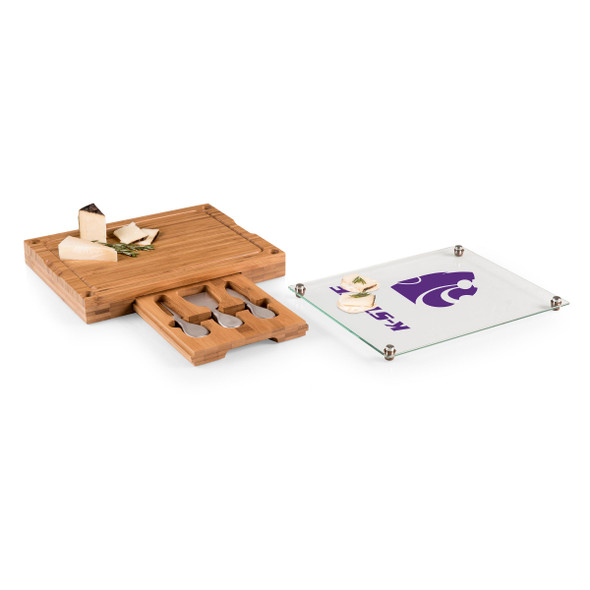 Kansas State Wildcats Concerto Glass Top Cheese Cutting Board & Tools Set | Picnic Time | 919-00-505-254-0