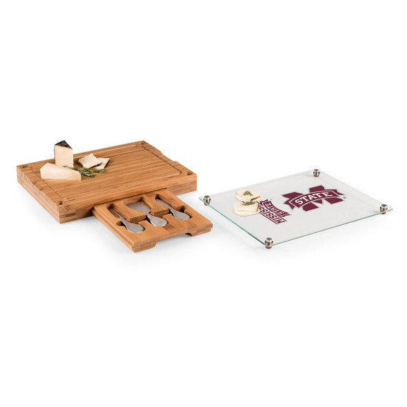 Mississippi State Bulldogs Concerto Glass Top Cheese Cutting Board & Tools Set | Picnic Time | 919-00-505-384-0