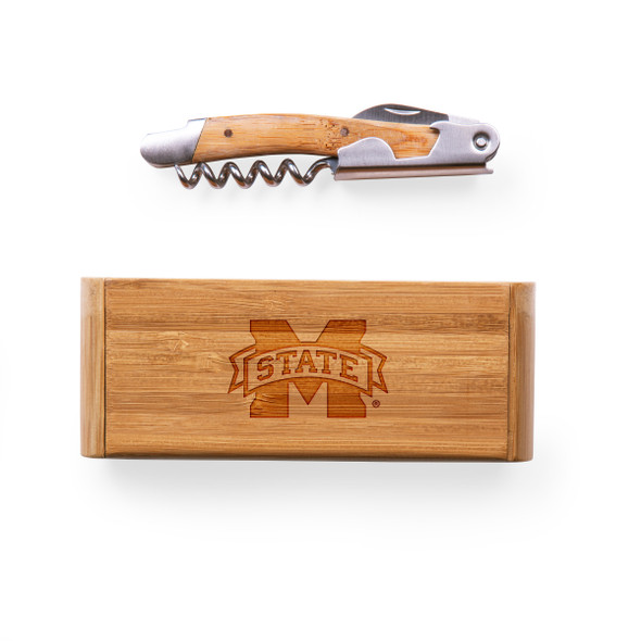 Mississippi State Bulldogs Elan Deluxe Corkscrew In Bamboo Box | Picnic Time | 868-00-505-383-0