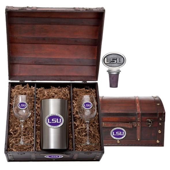 LSU Tigers Wine Chest Set | Heritage Pewter | WSC10374EP
