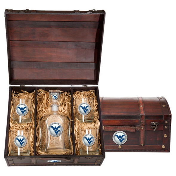 West Virginia Mountaineers Decanter Chest Set | Heritage Pewter | CPTC10205EB