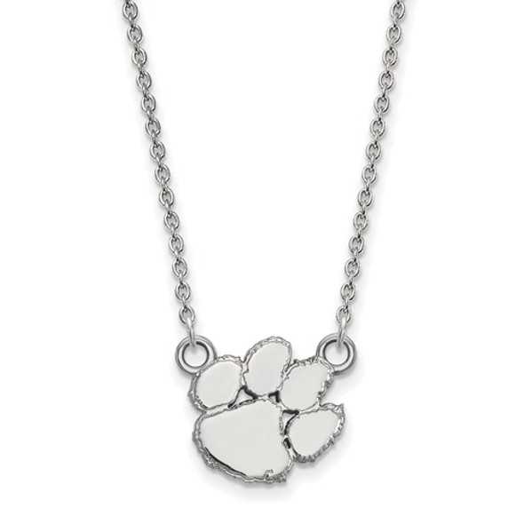 Clemson Tiger Paw Sterling Silver Pendant Necklace | Logo Art | SS015CU-18