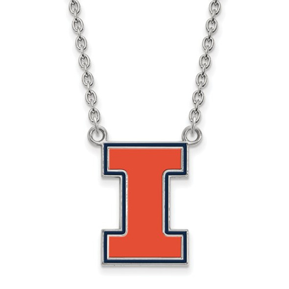 Illinois Fighting Illini I Orange Silver Necklace | Logo Art | SS074UIL-18