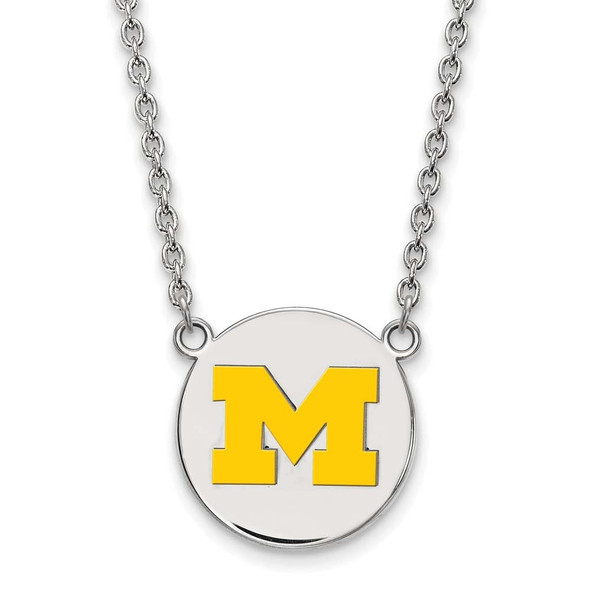 Michigan Wolverines M Logo Enamel Disc Silver Necklace | Logo Art | SS041UM-18