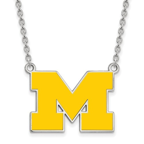 Michigan Wolverines Enamel and Silver Necklace | Logo Art | SS017UM-18