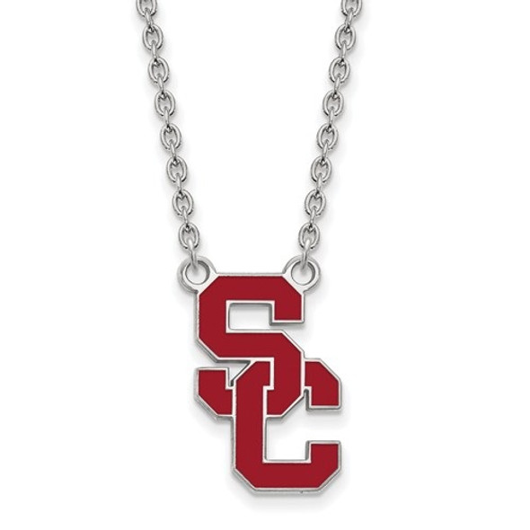 USC Trojans Sterling Silver Enamel Pendant Necklace | Logo Art | SS016USC-18