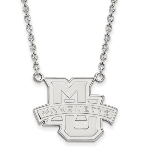 Marquette University 10k White Gold Large Pendant Necklace | Logo Art | 1W008MAR-18