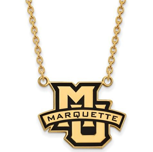 Marquette University Sterling Silver Gold Plated Large Enameled Pendant Necklace | Logo Art | GP030MAR-18