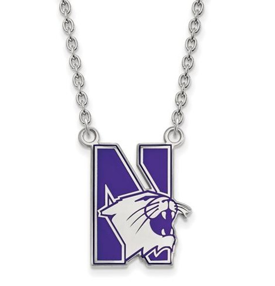 Northwestern University Sterling Silver Large Enameled Pendant Necklace | Logo Art | SS010NWU-18