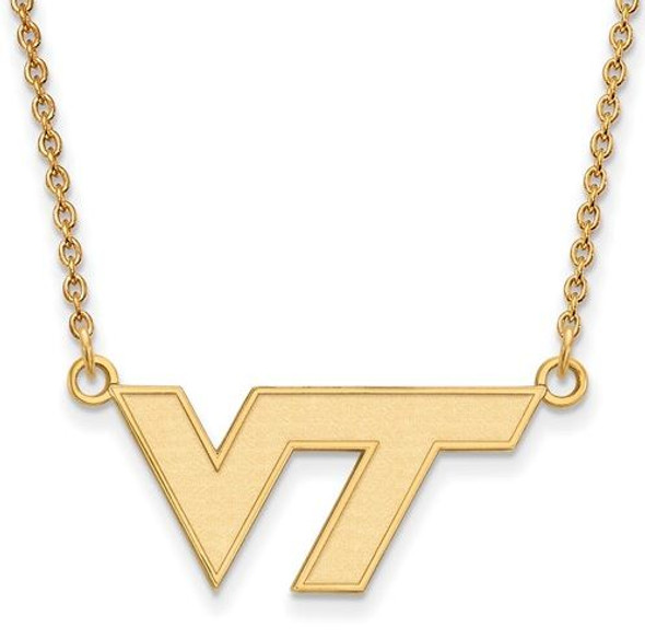 Virginia Tech Sterling Silver Gold Plated Small Pendant Necklace | Logo Art | GP009VTE-18