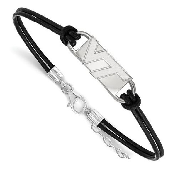 Virginia Tech Sterling Silver Small Center Leather Bracelet | Logo Art | SS017VTE-7