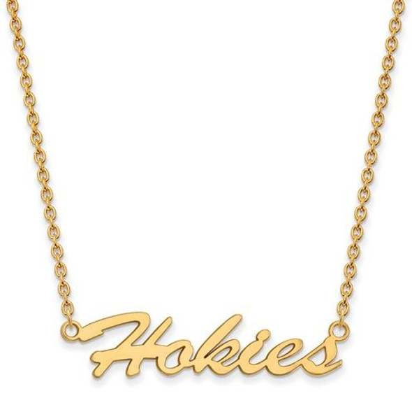 Virginia Tech Sterling Silver Gold Plated Medium Pendant Necklace | Logo Art | GP067VTE-18