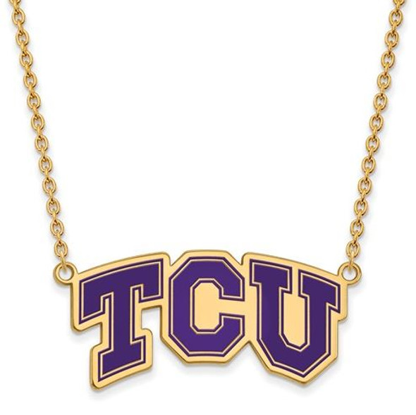TCU Sterling Silver Gold Plated Large Enameled Pendant Necklace | Logo Art | GP042TCU-18