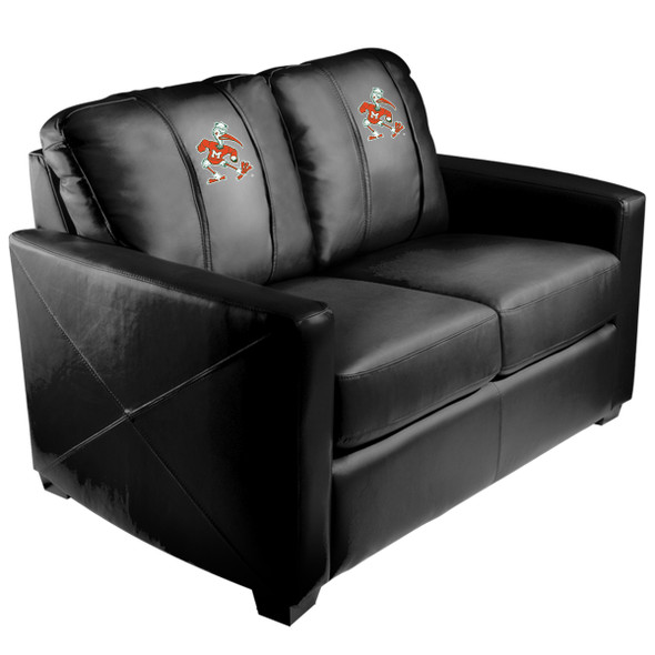 Miami Hurricanes Silver Love Seat with Secondary logo | Dreamseat | XZ7759003LSCDBK-PSCOL12112 Miami Hurricanes Silver Love Seat with Secondary logo | Dreamseat | XZ7759003LSCDBK-PSCOL12112
