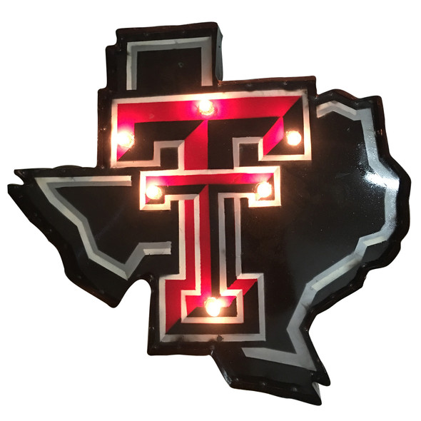 Texas Tech Red Raiders Recycled Metal Wall Decor TT Map Illuminated