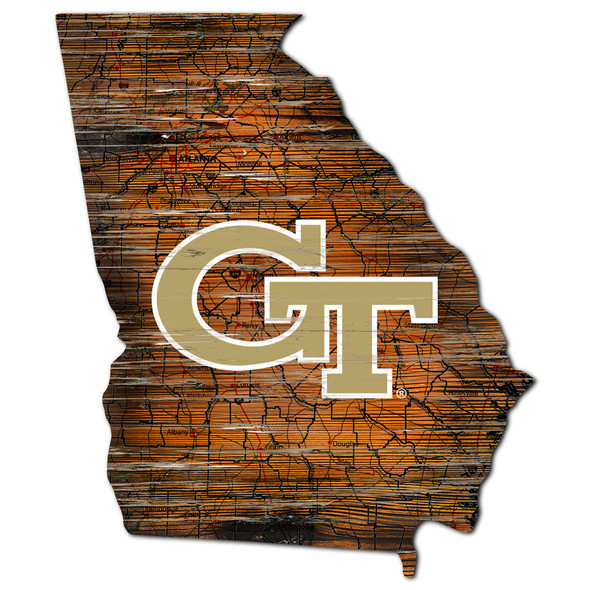 Georgia Tech Yellow Jackets Distressed State Wall Art |FAN CREATIONS |  C0728-Georgia Tech