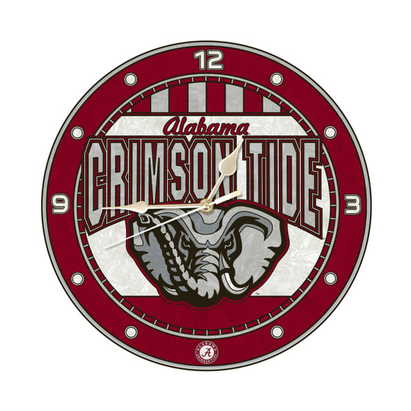 Alabama Crimson Tide 12in Art Glass Clock | MEMORY COMPANY |  COL-AL-274