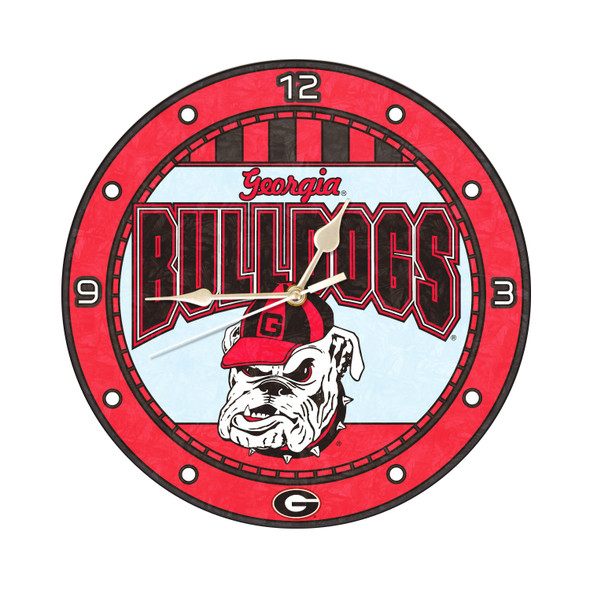 Georgia Bulldogs 12in Art Glass Clock | MEMORY COMPANY |  COL-GA-274