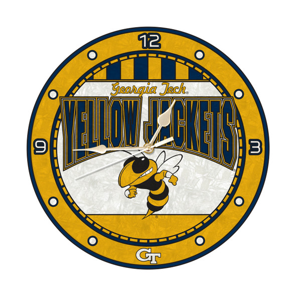 Georgia Tech Yellow Jackets 12in Art Glass Clock | MEMORY COMPANY |  COL-GT-274