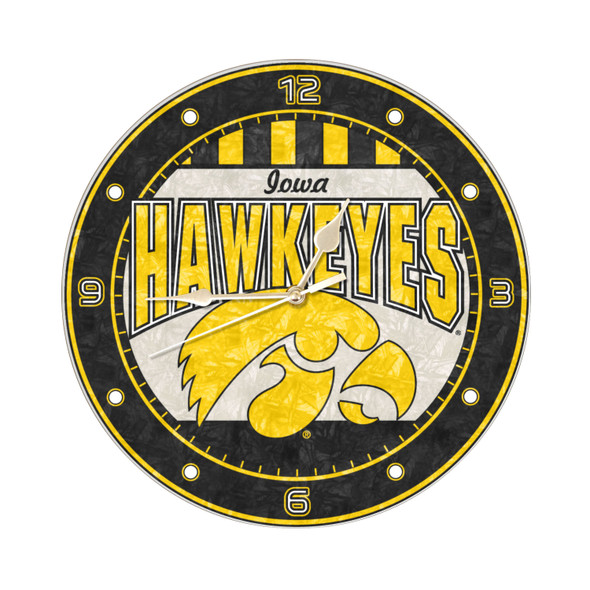 Iowa Hawkeyes 12in Art Glass Clock | MEMORY COMPANY |  COL-IOW-274