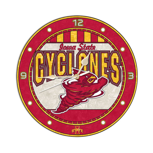 Iowa State Cyclones 12in Art Glass Clock | MEMORY COMPANY |  COL-IWS-274