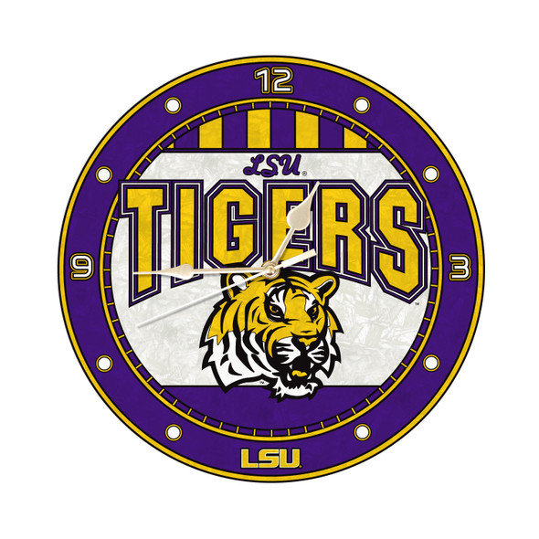 LSU Tigers 12in Art Glass Clock | MEMORY COMPANY |  COL-LSU-274 LSU Tigers 12in Art Glass Clock | MEMORY COMPANY |  COL-LSU-274