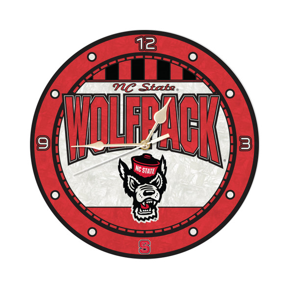 NC State Wolfpack 12in Art Glass Clock | MEMORY COMPANY |  COL-NCS-274